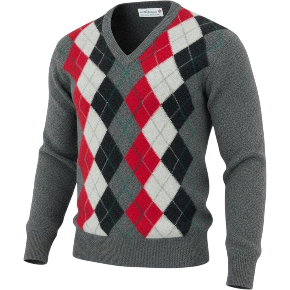 Clan Douglas Sweater Mens M Gray Argyle Geelong Lambswool V-Neck Scotland Preppy